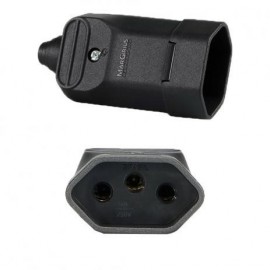 Plugue Femea Reto com Prensa Cabos 10 Amperes / 250V ( 2 pinos + terra ) - Tomada