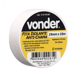 Fita Isolante 10m X 19mm Branco Vonder