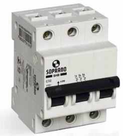 Disjuntor bipolar DIN Curva C 3 X 32 amperes Soprano