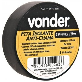 Fita Isolante 10m X 19mm Preto Vonder